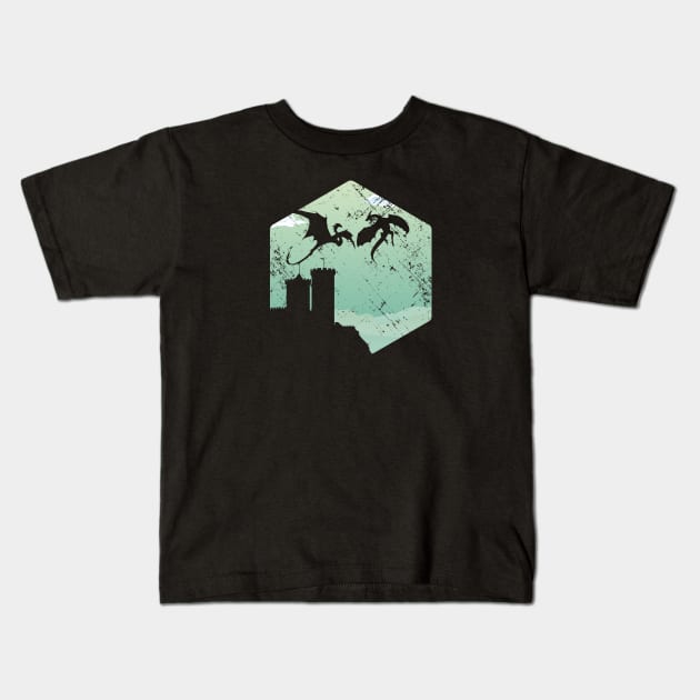 Two Dragons Castle Tower Battle Kids T-Shirt by OfficialTeeDreams